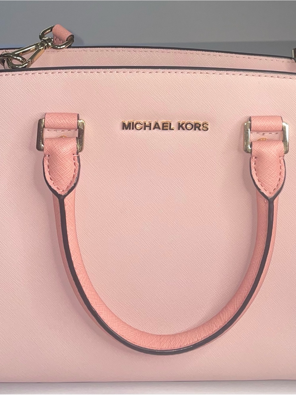 Authentic Michael Kors Hope Medium Two-Tone Saffiano Satchel Pink White